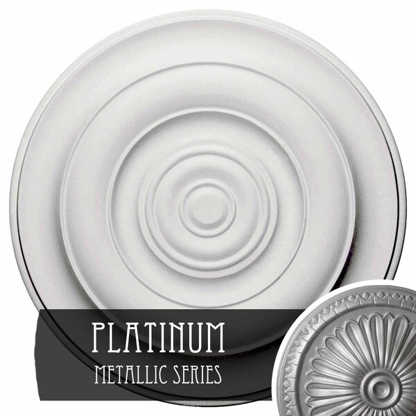 Ekena Millwork Niobe Ceiling Medallion (Fits Canopies up to 8 5/8"), Hand-Painted Platinum, 18"OD x 1 1/2"P CM18NIPLS - main